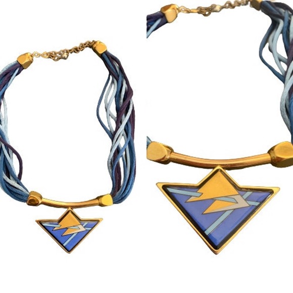 Michaela Frey Enamel Medallion Necklace // Vintage 1980s Avant Garde Jewelry - Picture 1 of 9
